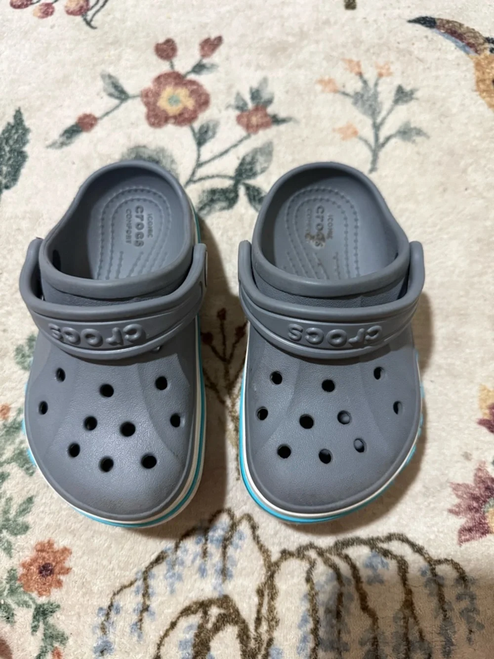 CROCS Kids Gray Clog with Teal Trim 8